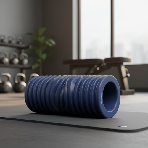 SmartRoll Deep Tissue Foam Roller in midnight blue on yoga mat