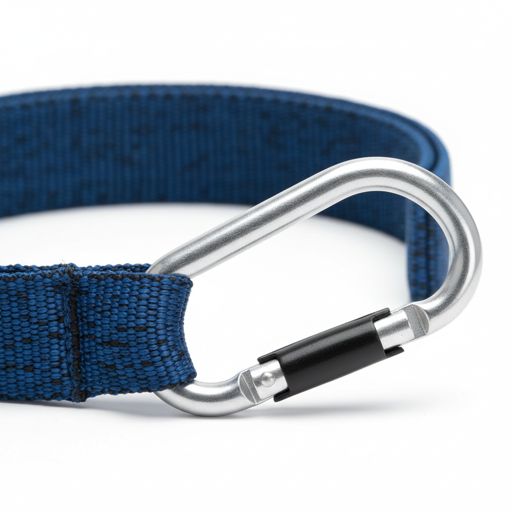 Close-up of resistance band carabiner clip detail