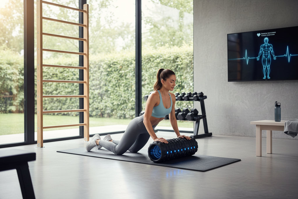 Person using SmartRoll foam roller on back muscles